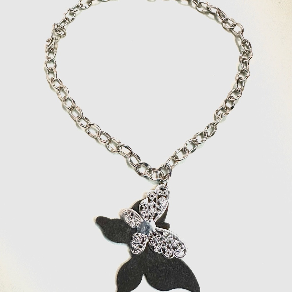2 for $25 Artisan Black and Silver Butterfly Statement Necklace